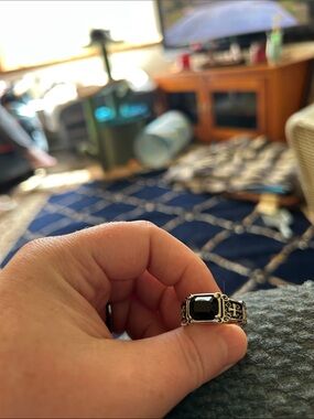 Men's Black Stone Sterling-Style Signet Ring